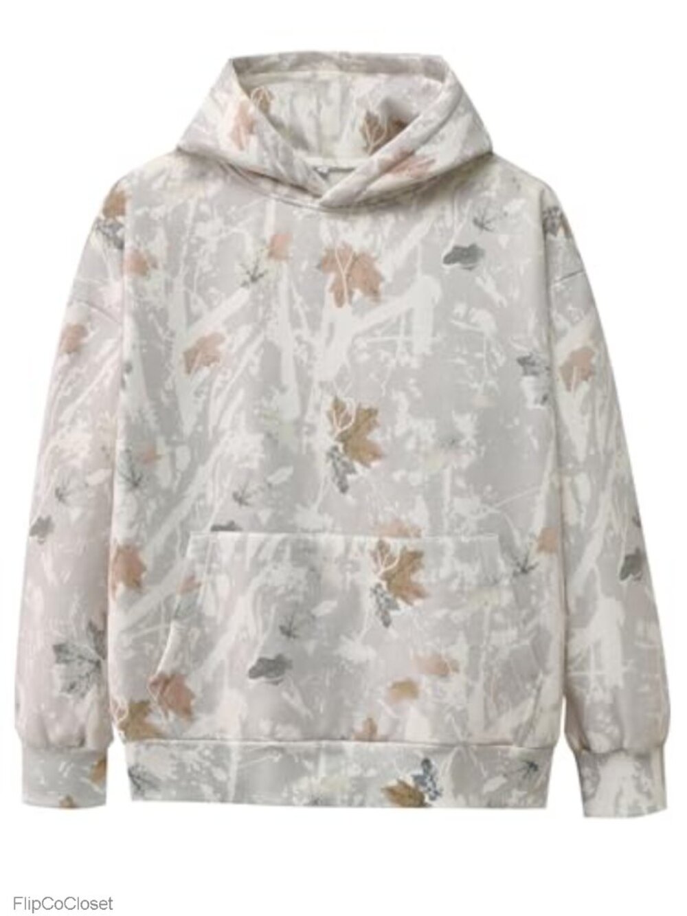 Fleece Lined Camo Maple Leaf Hoodie Kangaroo Pocket Oversized